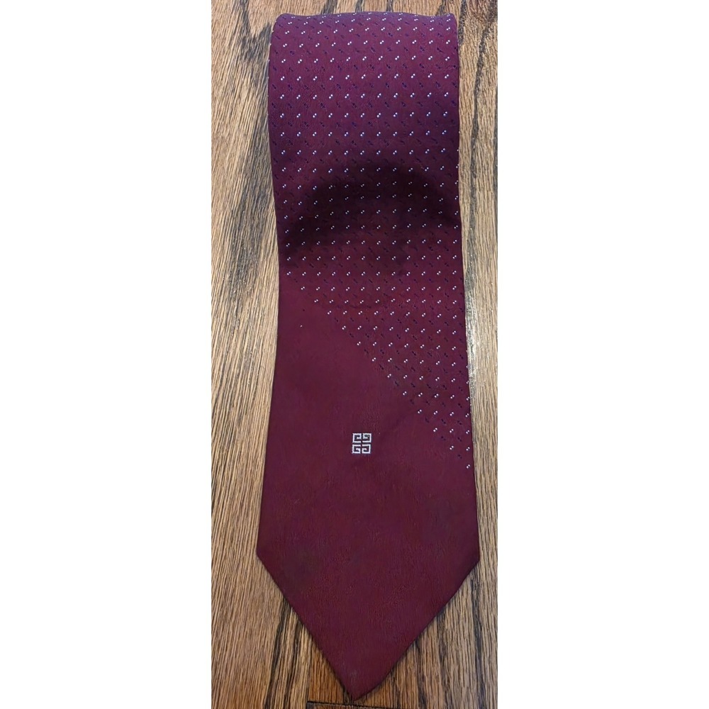 Vtg Givenchy Gentlemen Paris Men's Tie Burgundy w/white squares geometric